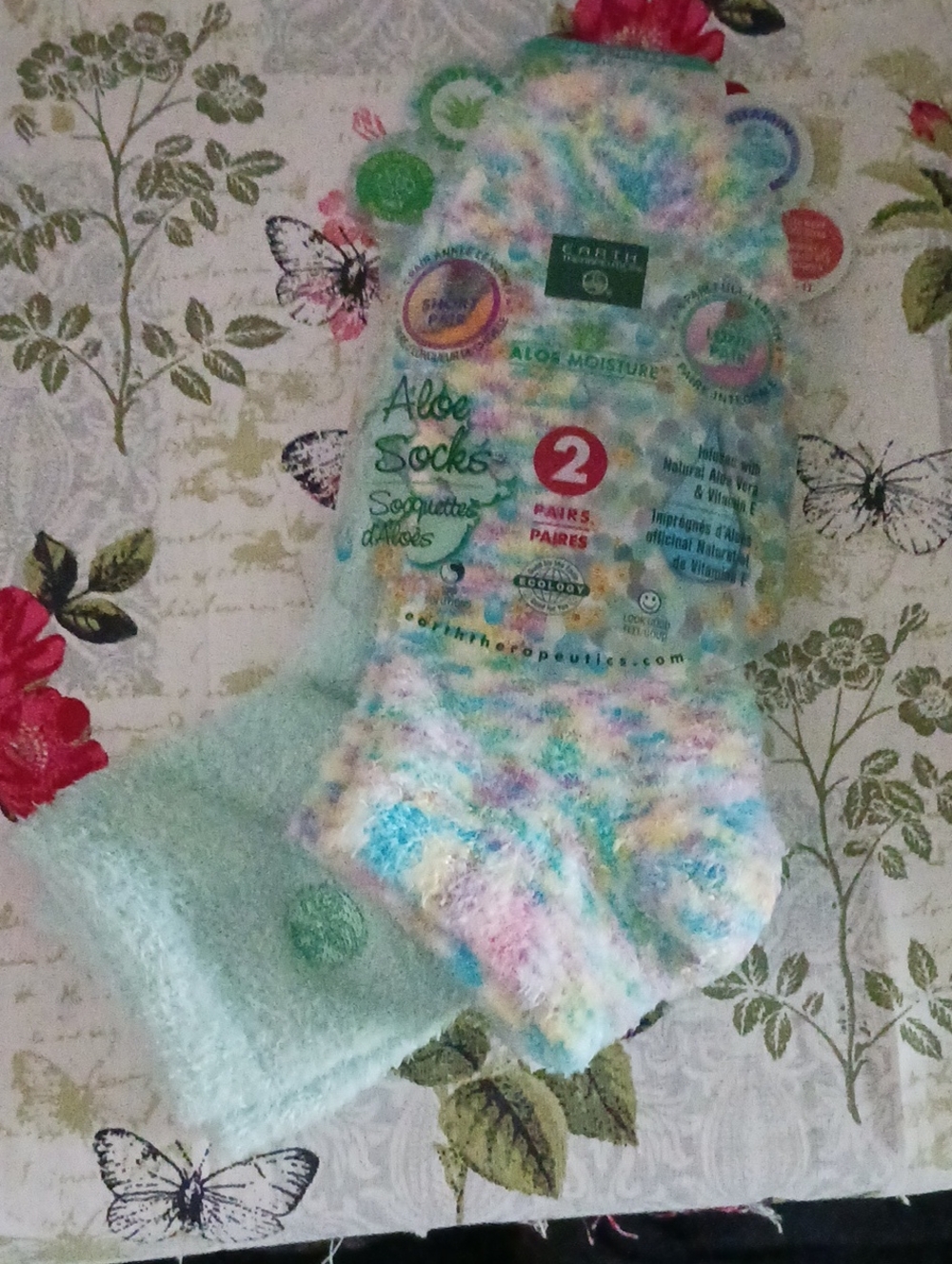 Earth Men's Aloe Moisture Plush Socks - Mint & Pastel Multi (2 Pairs)